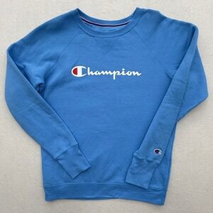Champion Womens Size M Medium Blue Crewneck Sweatshirt Long Sleeve Logo